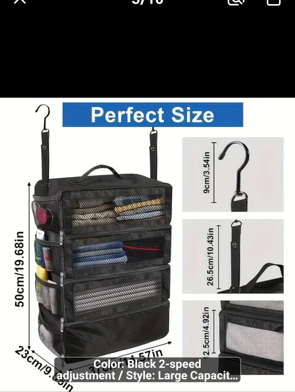 New Black Hanging Closet Organizer Storage Bag -1621-995